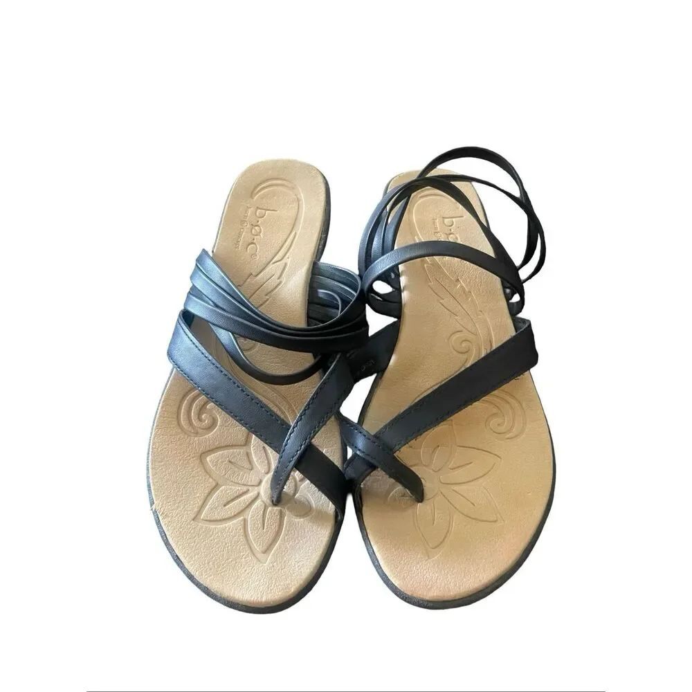 B.O.C. Womens Black Alisha Slip On Faux Leather Strappy Comfort Sandals Size 10